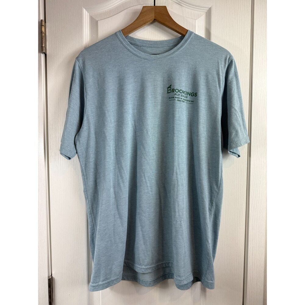 Brookings Fly Shop T Shirt Mens L Blue Trout Fishing Graphic Western NC